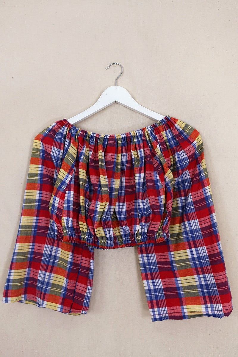 Kitty Reclaimed Crop Top in Farmer's Market Tartan - Free Size S