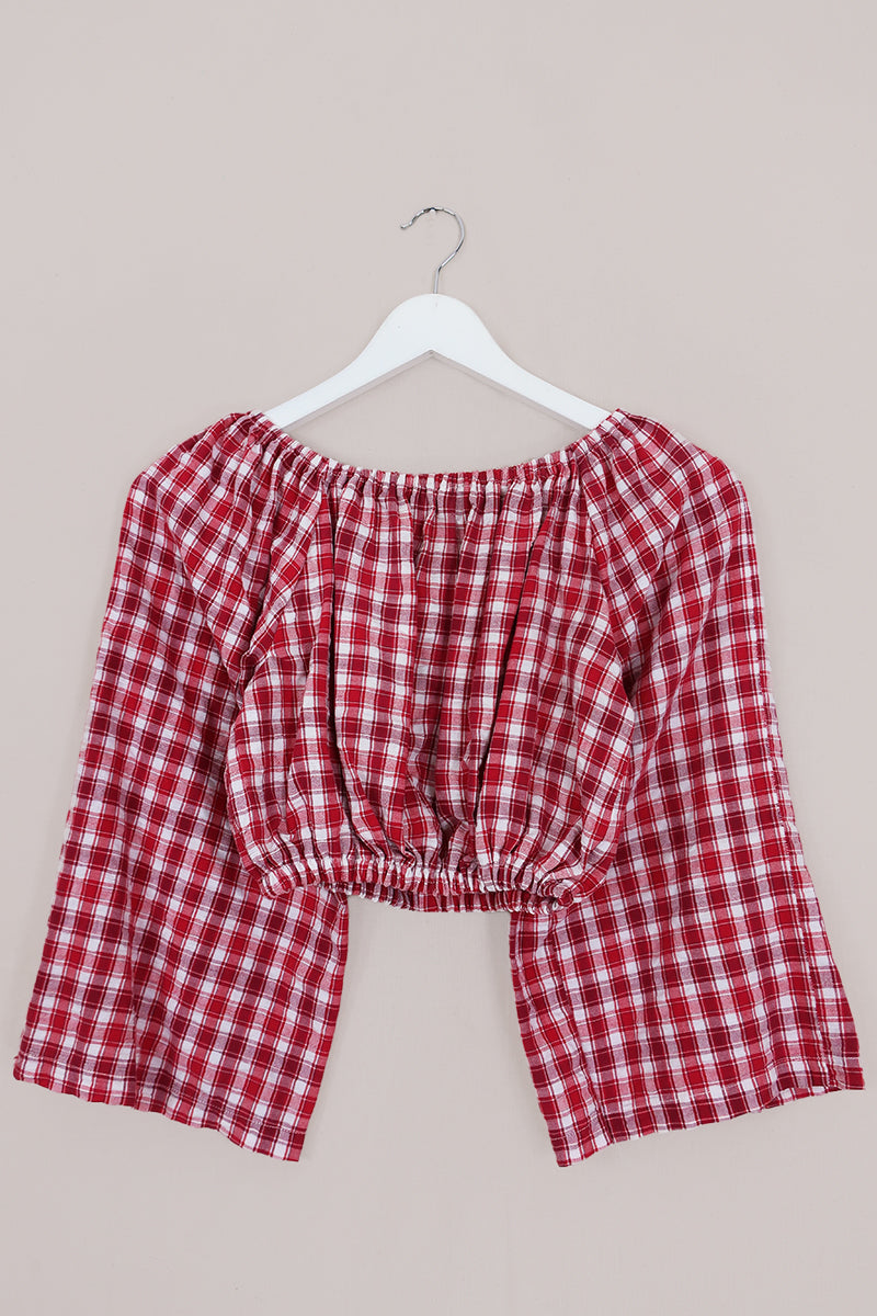 Kitty Reclaimed Crop Top in Picnic Red Gingham - Free Size S