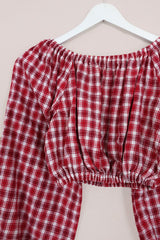 Kitty Reclaimed Crop Top in Picnic Red Gingham - Free Size S