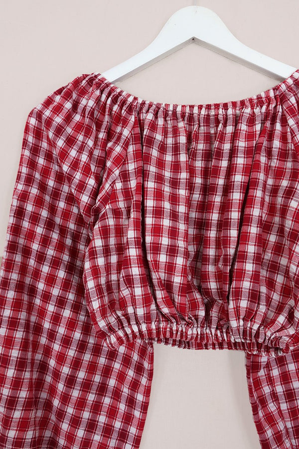 Kitty Reclaimed Crop Top in Picnic Red Gingham - Free Size S