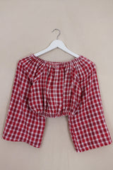 Kitty Reclaimed Crop Top in Picnic Red Gingham - Free Size S