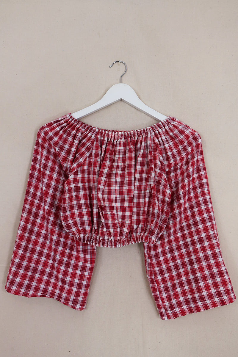 Kitty Reclaimed Crop Top in Picnic Red Gingham - Free Size S