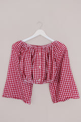 Kitty Reclaimed Crop Top in Jam Red Gingham - Free Size S
