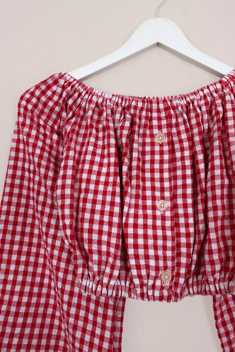 Kitty Reclaimed Crop Top in Jam Red Gingham - Free Size S