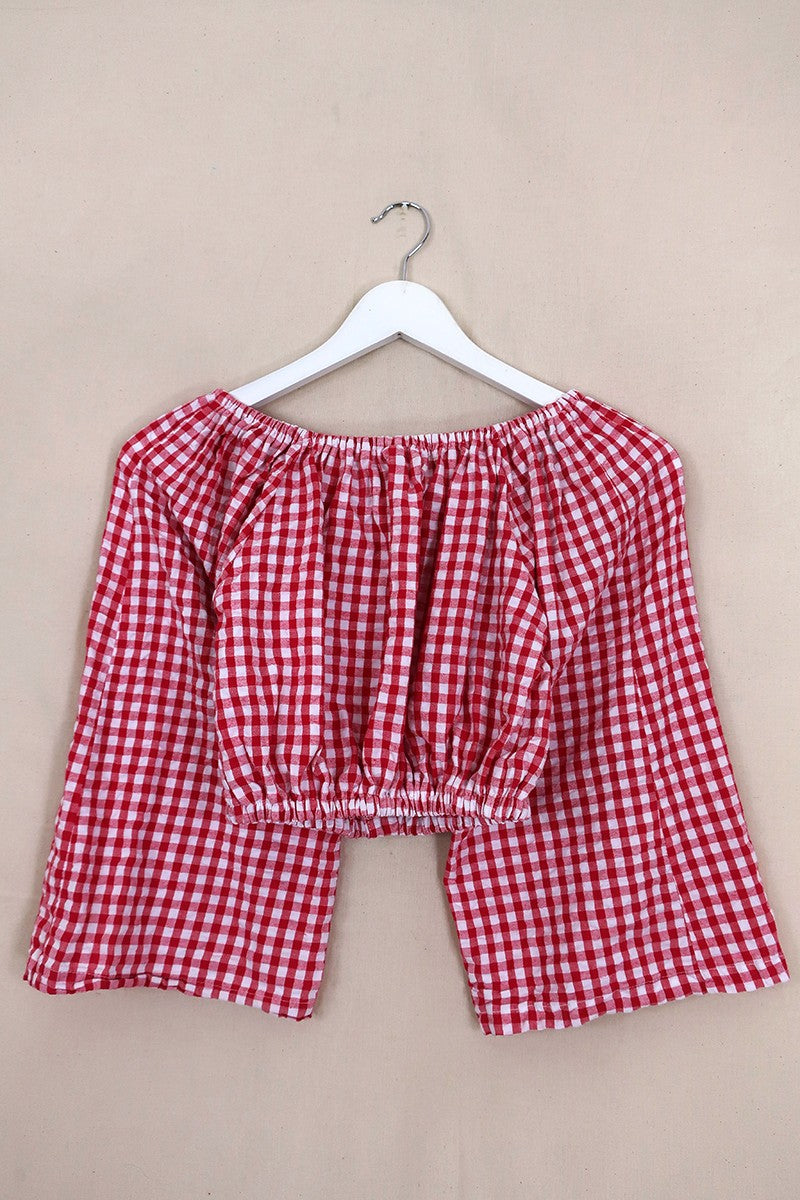 Kitty Reclaimed Crop Top in Jam Red Gingham - Free Size S