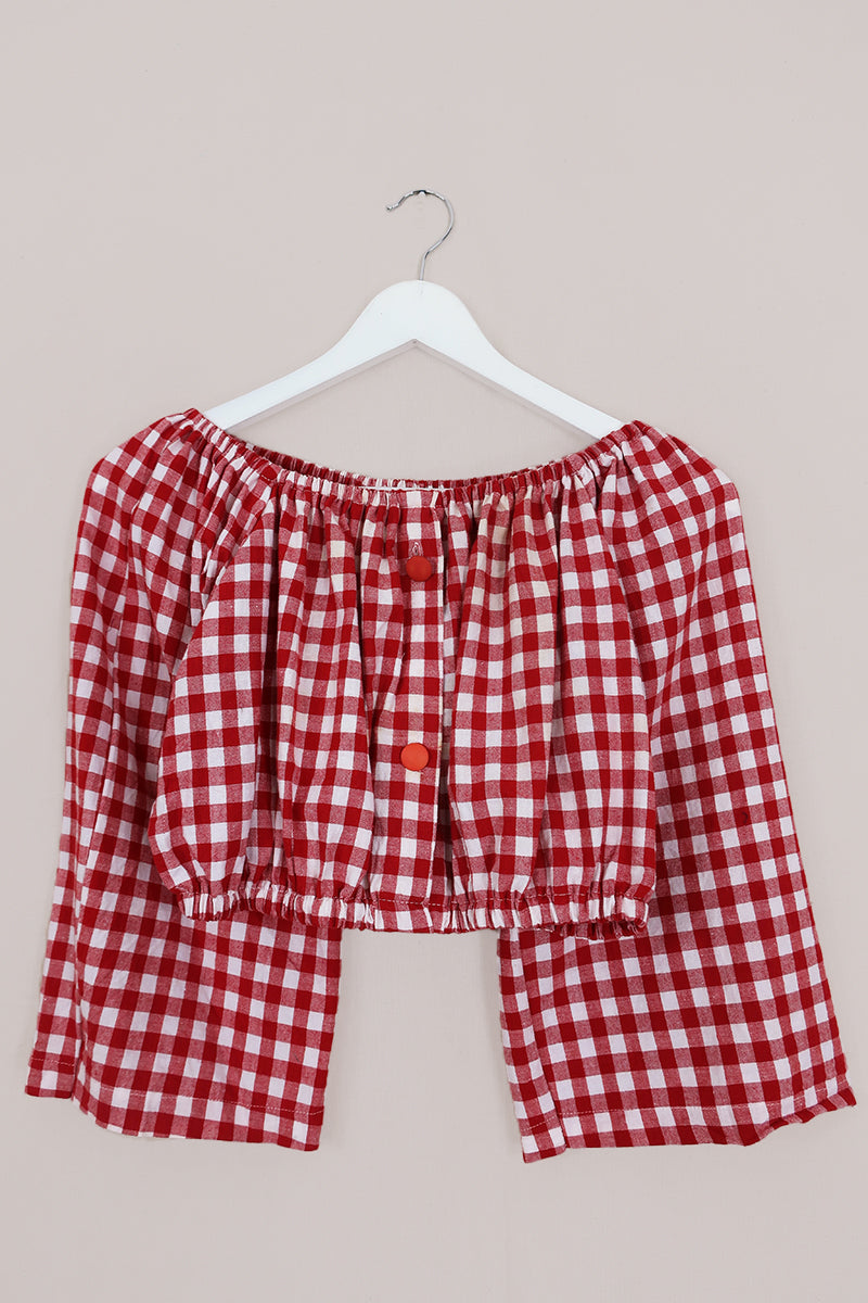 Kitty Reclaimed Crop Top in Cinnabar Red Gingham - Free Size L
