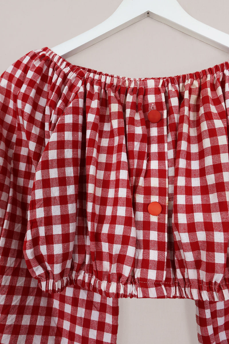 Kitty Reclaimed Crop Top in Cinnabar Red Gingham - Free Size L