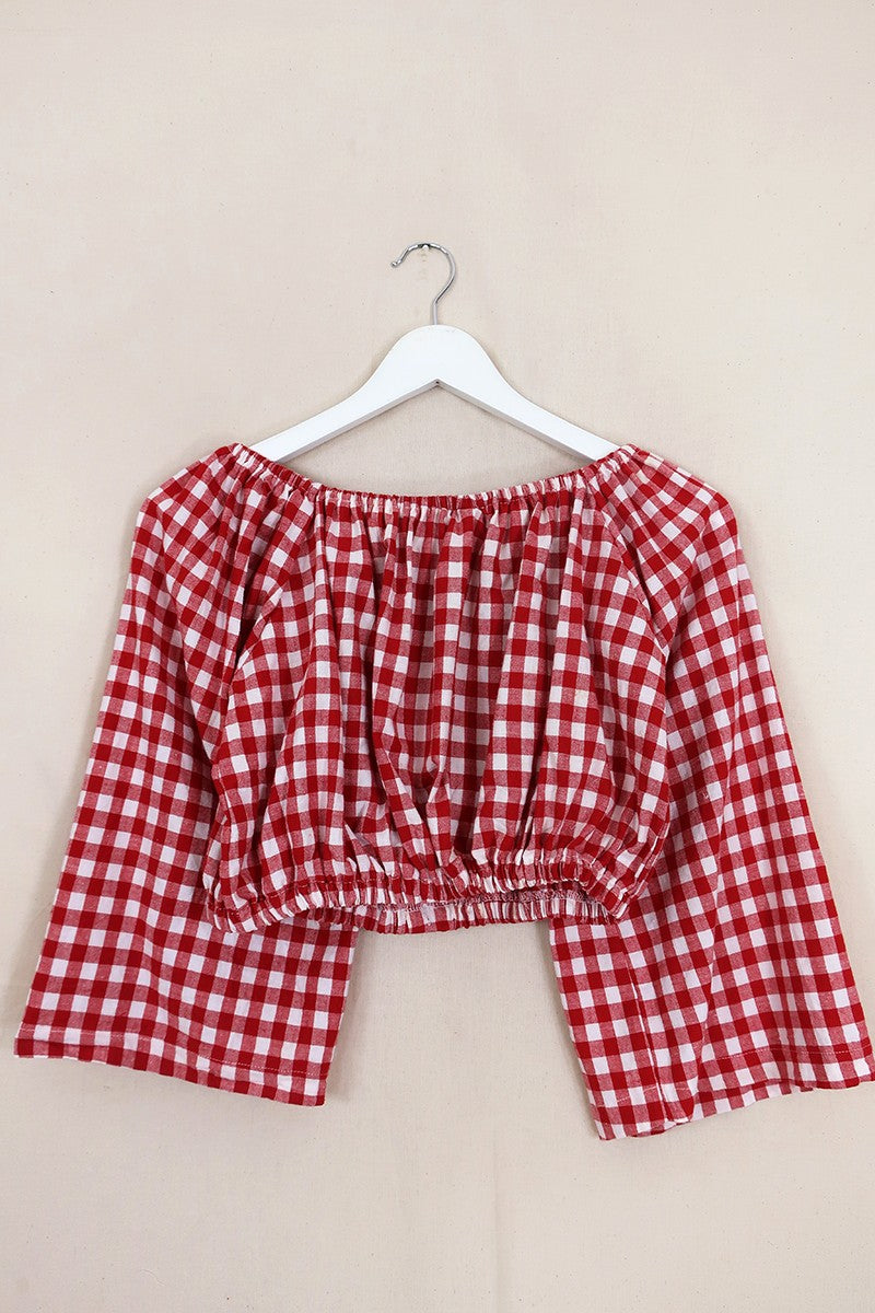 Kitty Reclaimed Crop Top in Cinnabar Red Gingham - Free Size L
