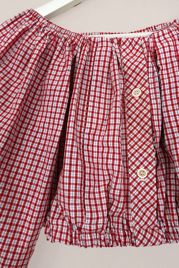 Kitty Reclaimed Crop Top in Red & Pinstripe Blue Check - Free Size S