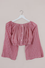 Kitty Reclaimed Crop Top in Sweet Pink & Red Gingham - Free Size S