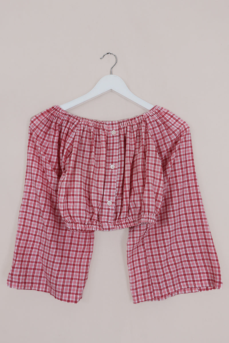 Kitty Reclaimed Crop Top in Sweet Pink & Red Gingham - Free Size S