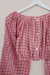 Kitty Reclaimed Crop Top in Sweet Pink & Red Gingham - Free Size S
