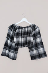 Kitty Reclaimed Crop Top in Midnight Blue, White & Grey Check - Free Size S