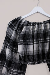 Kitty Reclaimed Crop Top in Midnight Blue, White & Grey Check - Free Size S