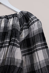 Kitty Reclaimed Crop Top in Midnight Blue, White & Grey Check - Free Size S