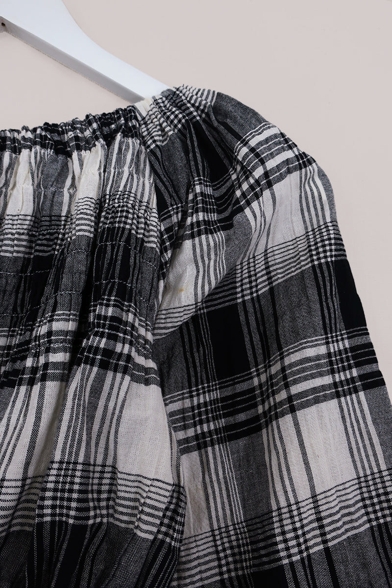 Kitty Reclaimed Crop Top in Midnight Blue, White & Grey Check - Free Size S
