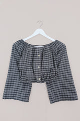 Kitty Reclaimed Crop Top in Blue & White Gingham - Free Size S
