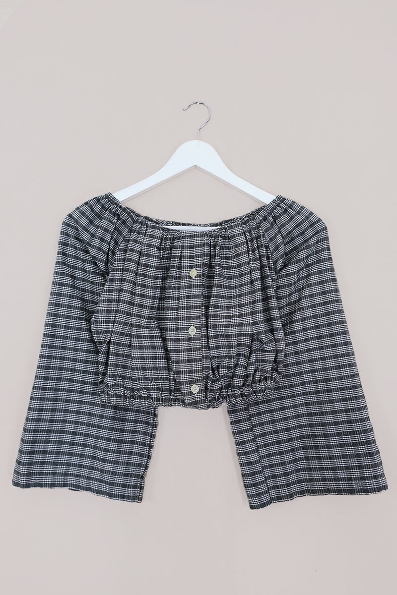 Kitty Reclaimed Crop Top in Blue & White Gingham - Free Size S