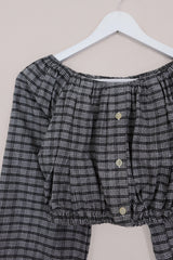 Kitty Reclaimed Crop Top in Blue & White Gingham - Free Size S