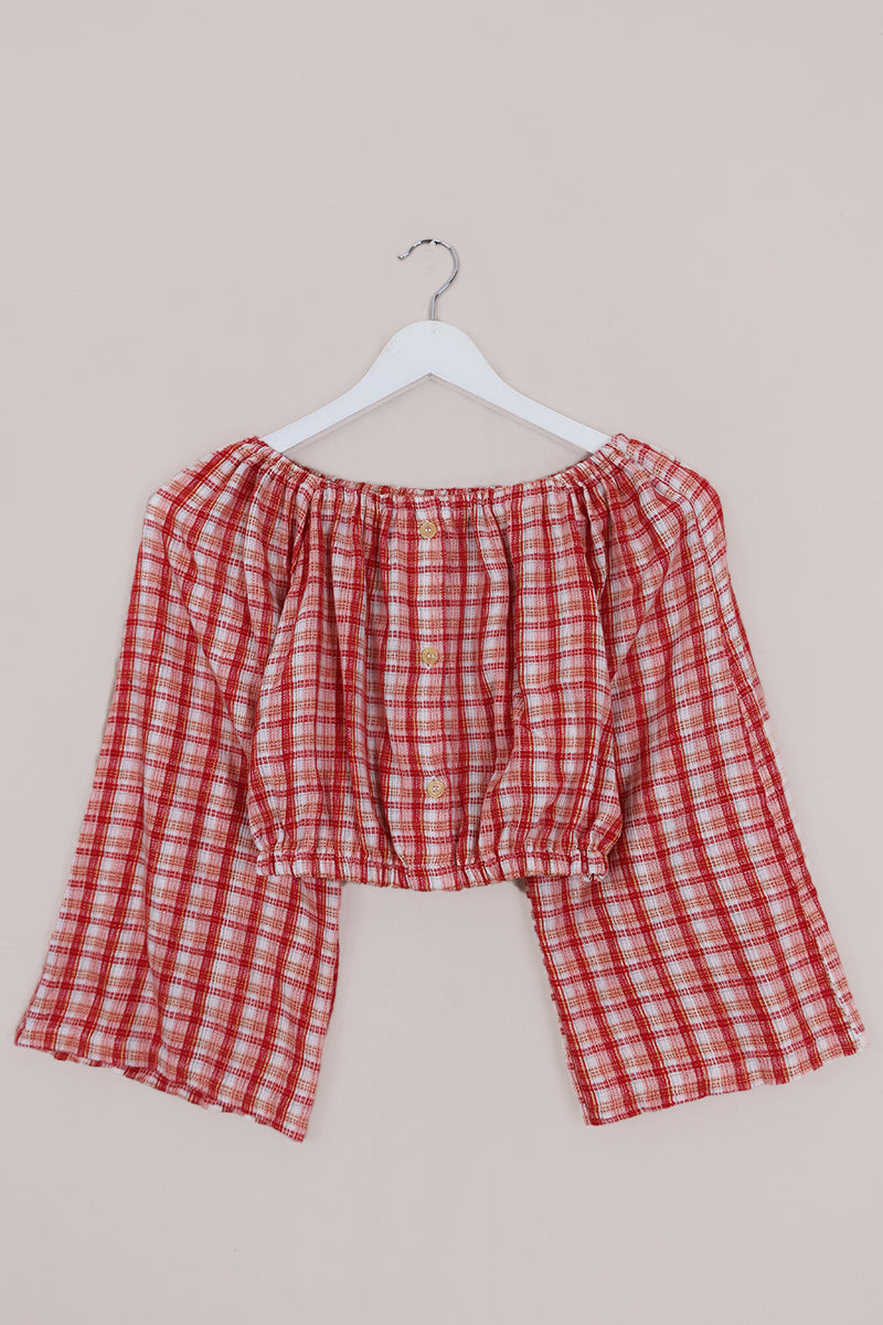 Kitty Reclaimed Crop Top in Summer Orchard Tartan - Free Size S