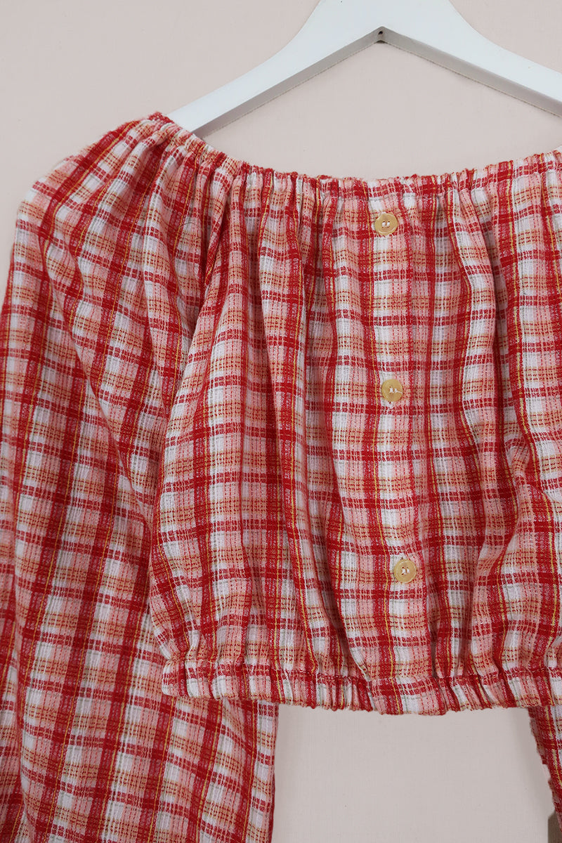 Kitty Reclaimed Crop Top in Summer Orchard Tartan - Free Size S