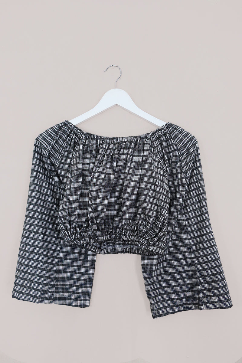 Kitty Reclaimed Crop Top in Blue & White Gingham - Free Size S