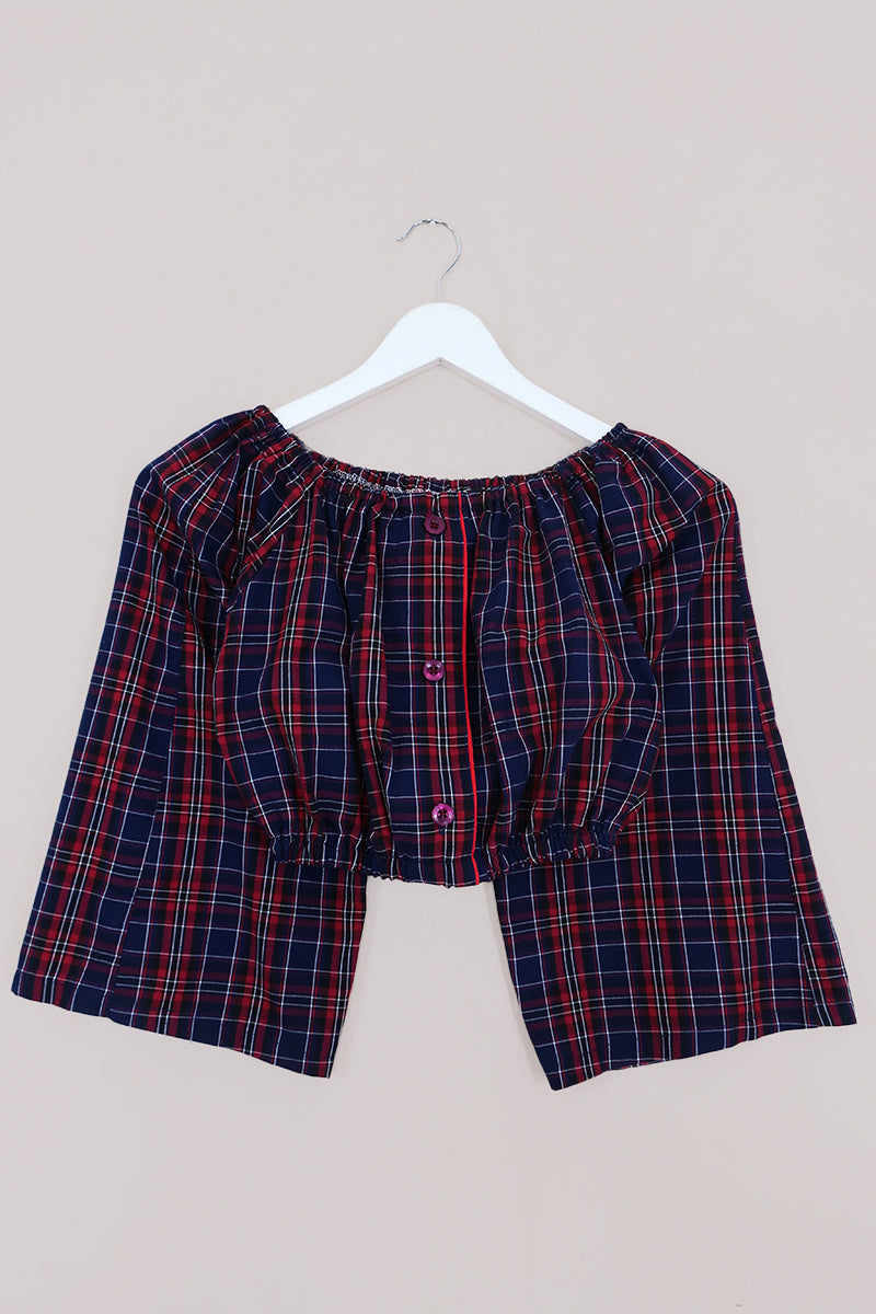 Kitty Reclaimed Crop Top in Pyjama Tartan - Free Size S