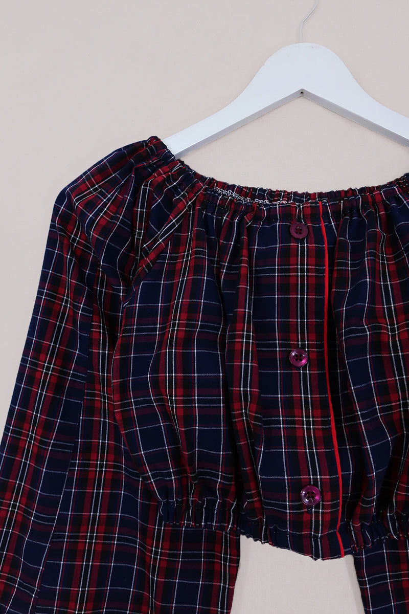 Kitty Reclaimed Crop Top in Pyjama Tartan - Free Size S