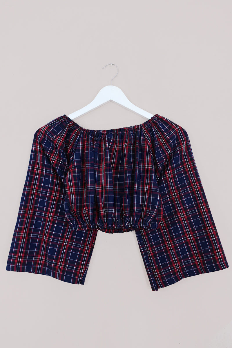 Kitty Reclaimed Crop Top in Pyjama Tartan - Free Size S