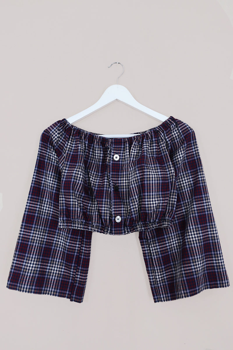 Kitty Reclaimed Crop Top in Midnight Feast Gingham - Free Size L