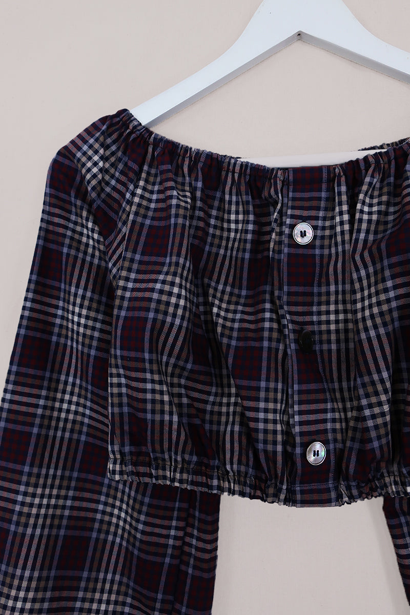Kitty Reclaimed Crop Top in Midnight Feast Gingham - Free Size L
