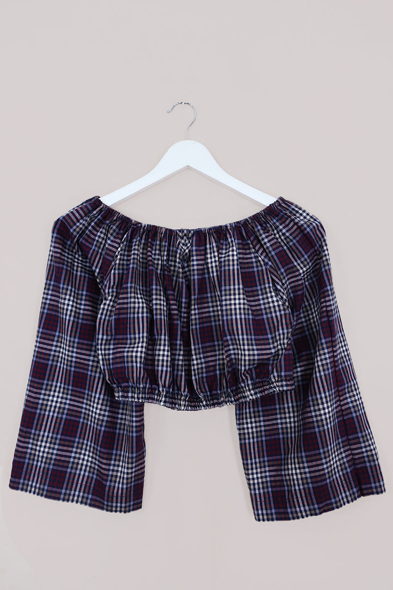 Kitty Reclaimed Crop Top in Midnight Feast Gingham - Free Size L