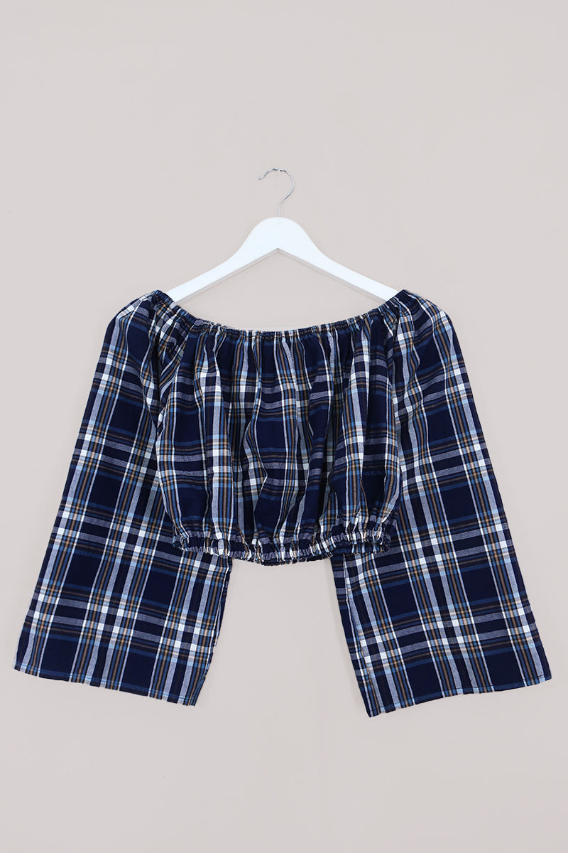 Kitty Reclaimed Crop Top in Traditional Navy Tartan - Free Size S