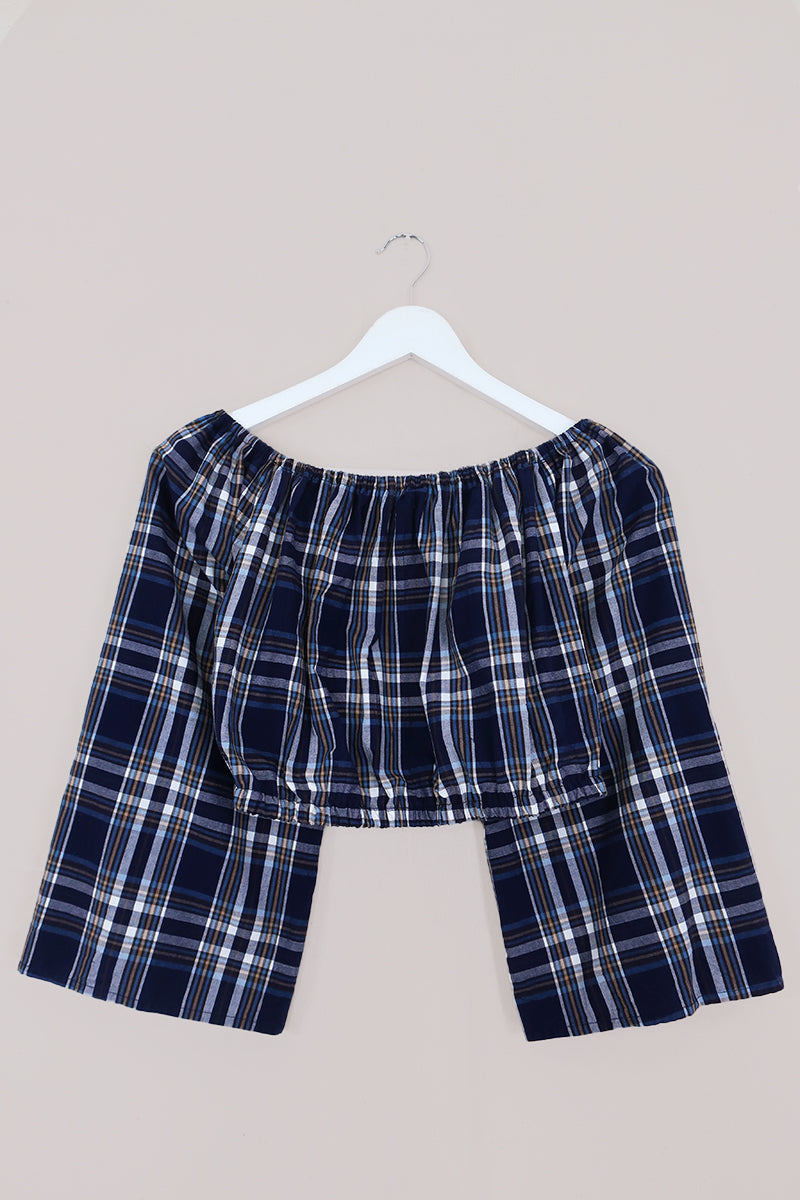 Kitty Reclaimed Crop Top in Traditional Navy Tartan - Free Size S