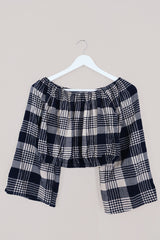 Kitty Reclaimed Crop Top in Blue & Off-White Plaid - Free Size L
