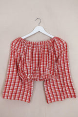 Kitty Reclaimed Crop Top in Sweet Pink & Red Gingham - Free Size S