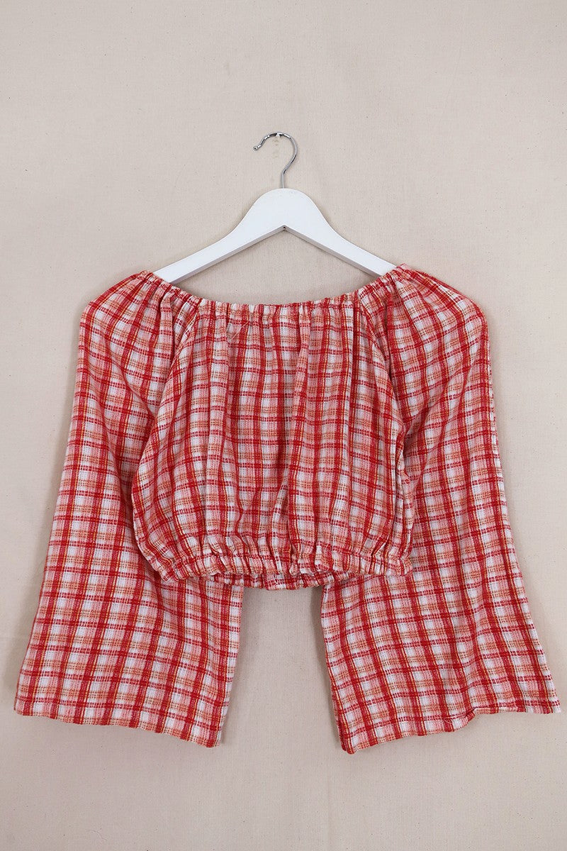 Kitty Reclaimed Crop Top in Sweet Pink & Red Gingham - Free Size S