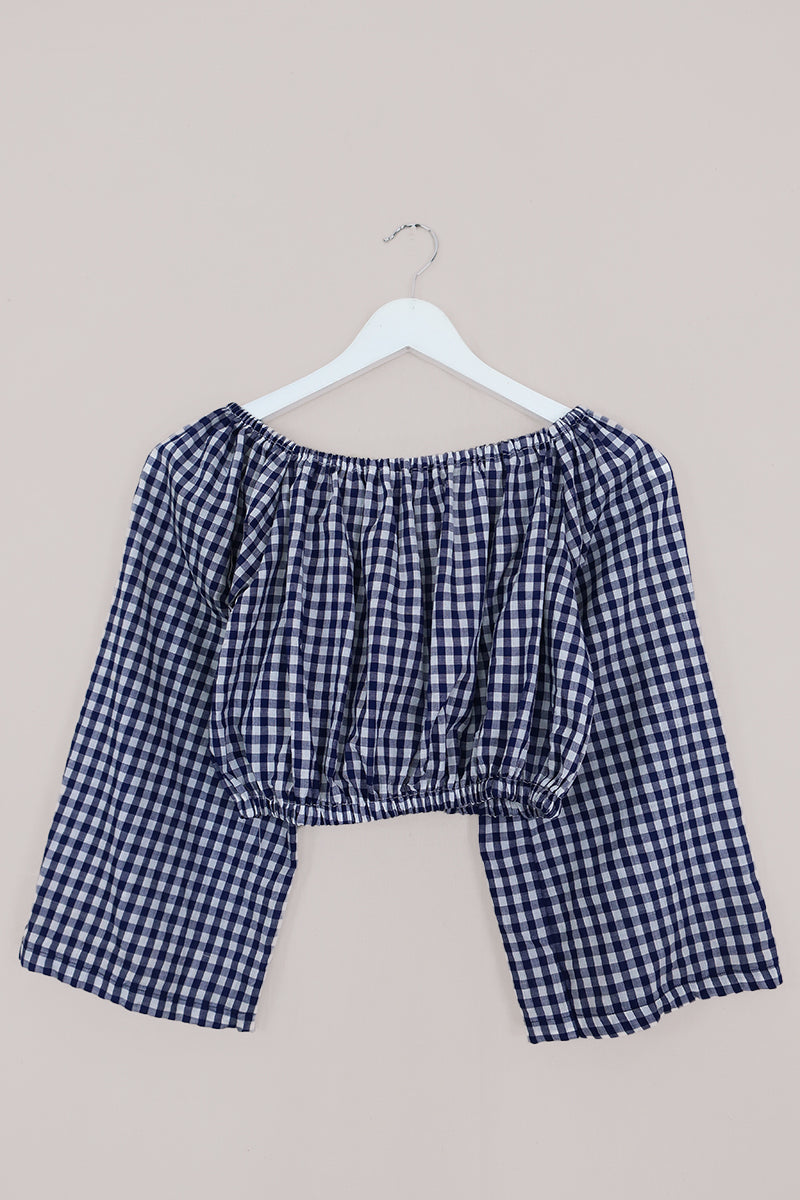 Kitty Reclaimed Crop Top in French Blue Gingham - Free Size L