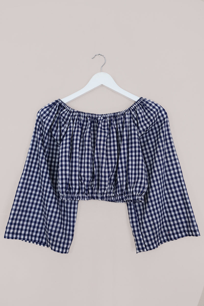 Kitty Reclaimed Crop Top in French Blue Gingham - Free Size L