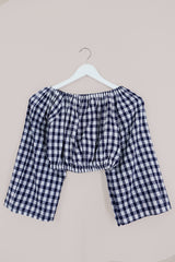 Kitty Reclaimed Crop Top in Jewel Blue & White Check - Free Size S