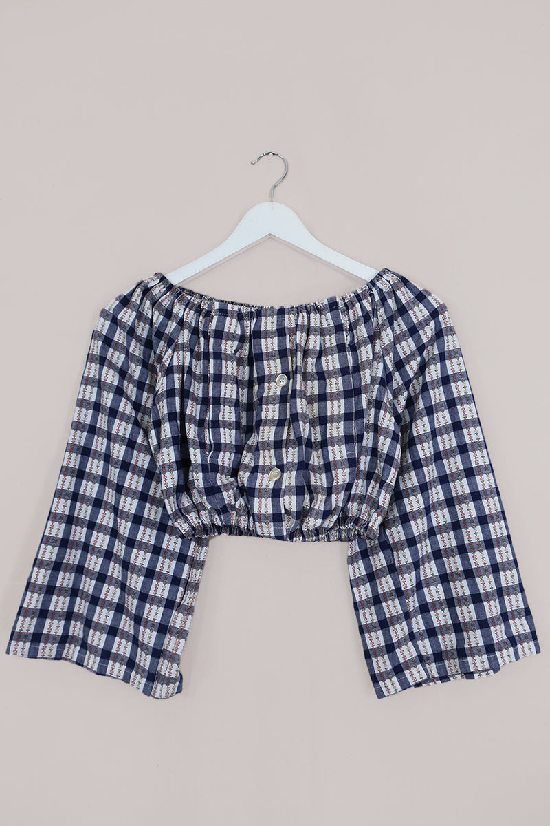 Kitty Reclaimed Crop Top in Blossom Embroidery Gingham - Free Size S