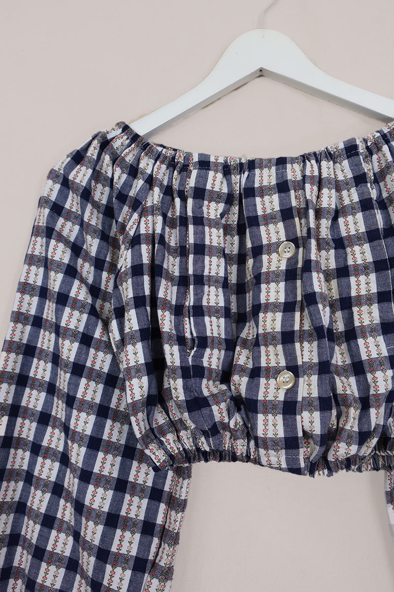 Kitty Reclaimed Crop Top in Blossom Embroidery Gingham - Free Size S