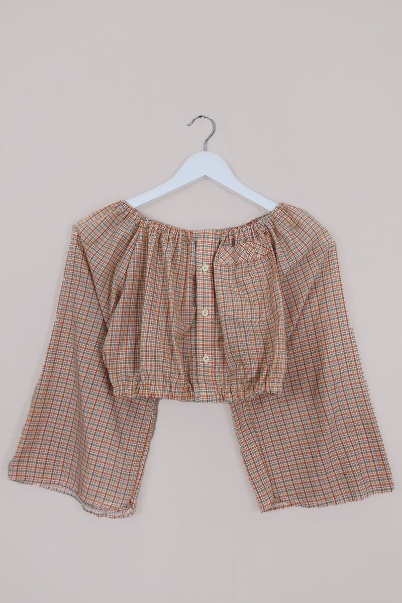 Kitty Reclaimed Crop Top in Apricot Orange Check - Free Size S