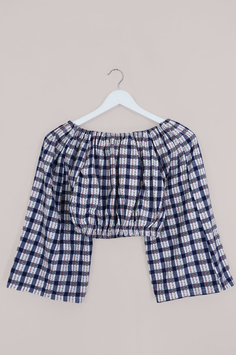 Kitty Reclaimed Crop Top in Blossom Embroidery Gingham - Free Size S