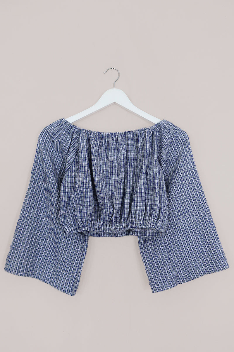 Kitty Reclaimed Crop Top in Blue & River Green Check - Free Size S