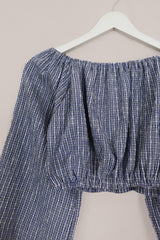 Kitty Reclaimed Crop Top in Blue & River Green Check - Free Size S