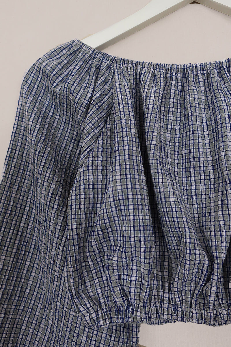 Kitty Reclaimed Crop Top in Blue & River Green Check - Free Size S