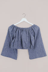 Kitty Reclaimed Crop Top in Blue & River Green Check - Free Size S