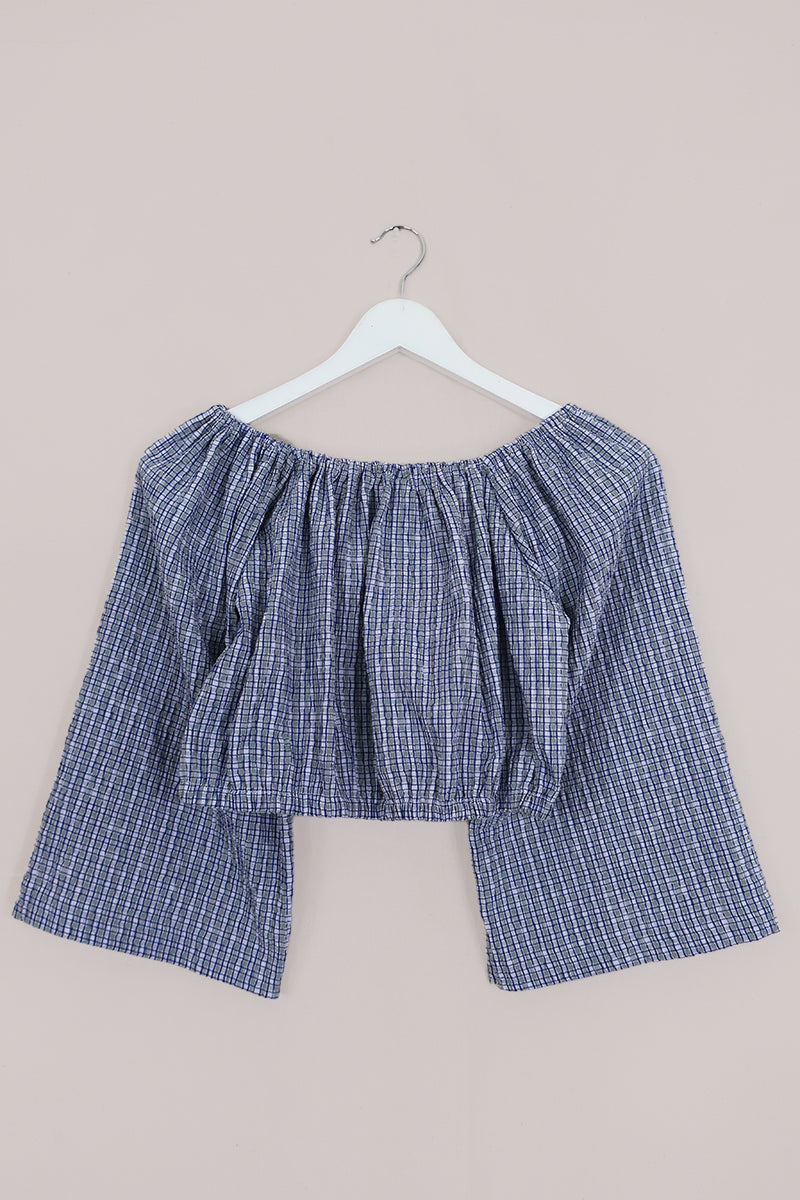 Kitty Reclaimed Crop Top in Blue & River Green Check - Free Size S