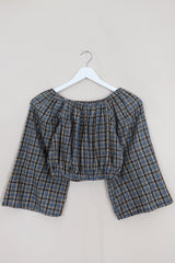 Kitty Reclaimed Crop Top in Cobalt & Sand Gingham - Free Size S